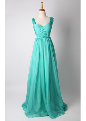 Turquoise Ruched Chiffon Sexy Backless Bridesmaid Dress